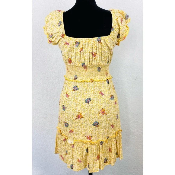 ALL IN FAVOR • Yellow Floral Ruffle Mini Dress, XS - Picture 5 of 16